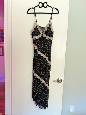 WILD FABLE Black Floral Slip Dress with Cream Lace Trim